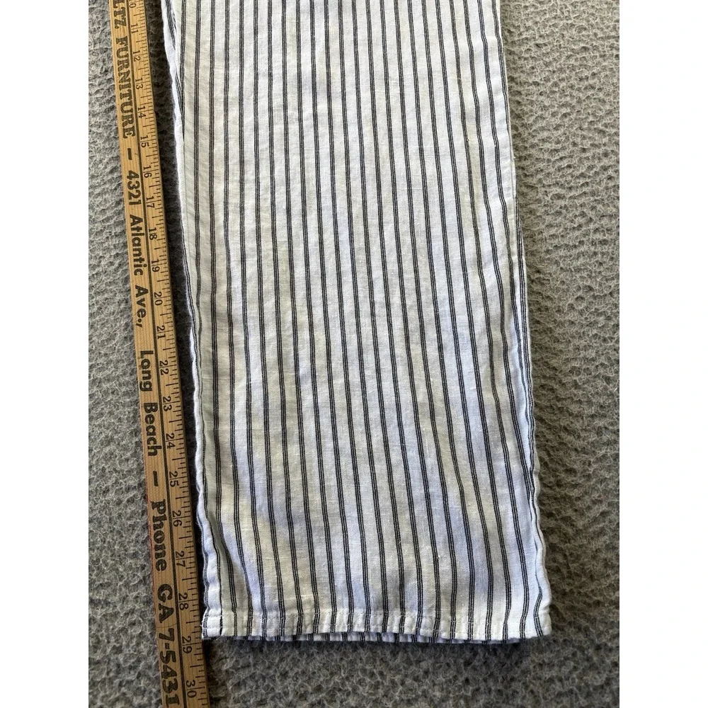 Chicos Linen Pants Womens 2/Large Striped White Black Pull-On Drawstring Beach‎ - Picture 3 of 10
